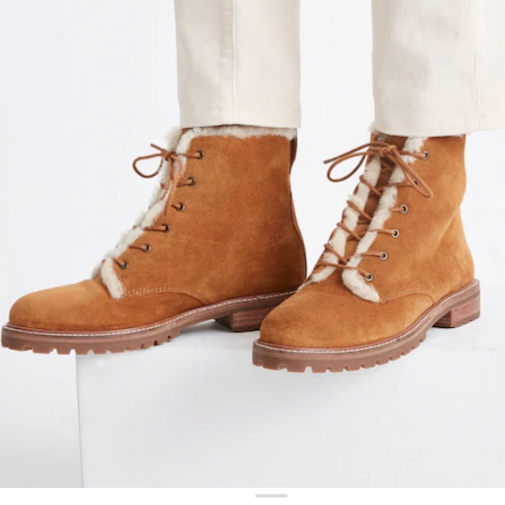 New  Genuine Shearling Suede Boots Size 7 Madewell “The Claire” Lace-Up
